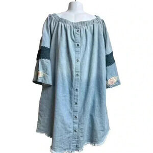 Cotton Bleu Strapless Denim Dress With a Raw Hem‎